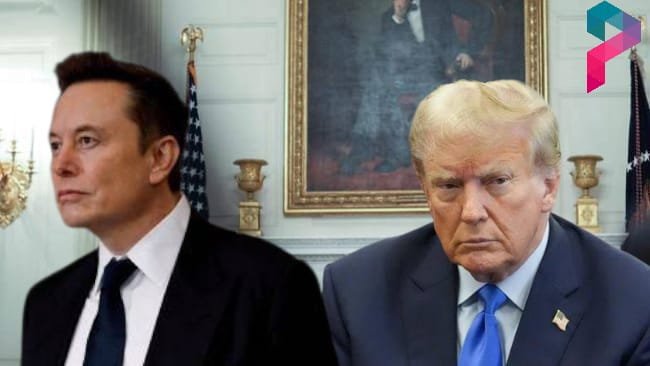 kolase foto ceo tesla, elon musk dan presiden donald trump