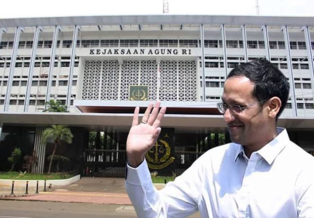 kolase foto mantan mendikbudristek nadiem makarim dan kantor kejagung ri (ist)