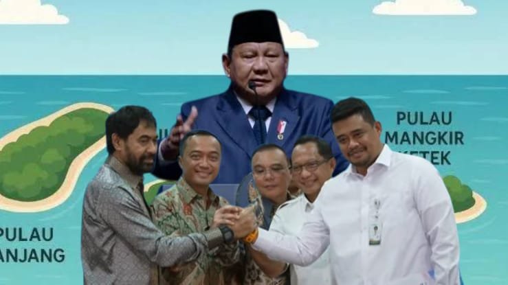 kolase foto presiden prabowo subianto putuskan 4 pulau yang jadi sengketa masuk wilayah aceh